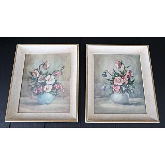 Framed Flower Prints 2 Countess Zichy Vintage 1960's Wood Frame - Picture 1 of 5